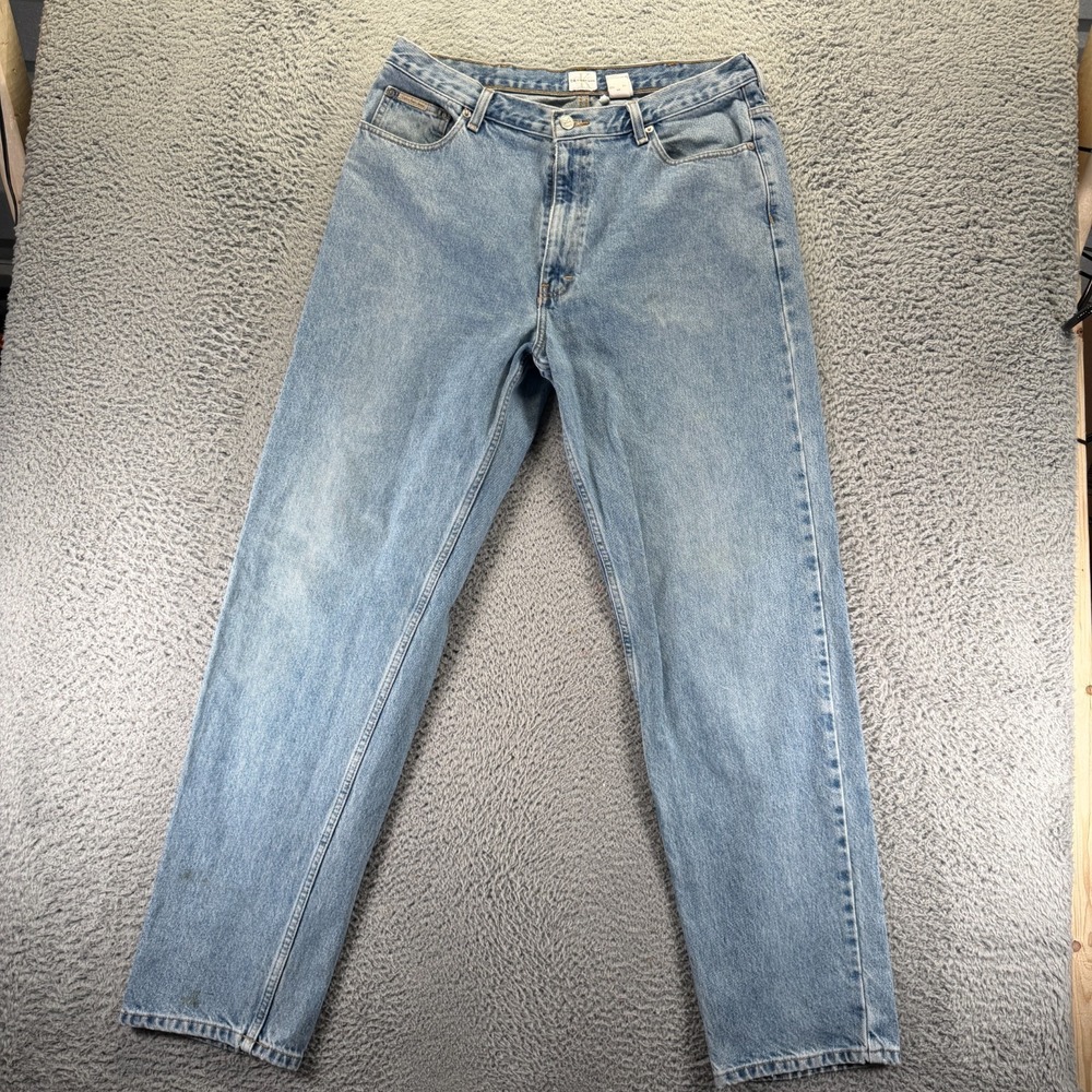 Calvin Klein Jeans Mens 36x34 Blue Cotton Denim Straight Faded Workwear Stretch